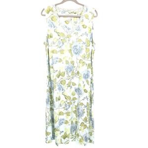 Vintage Norton Studio Dress Womens XL Linen‎ Blend Blue Floral Shift Cottagecore